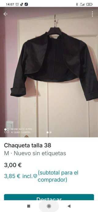 Chaqueta fiesta negra talla 38