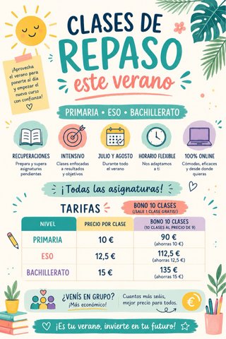 CLASES DE REPASO VERANO(PRIMARIA, ESO Y BACHILLER)