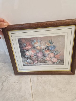 Cuadro floral vintage marco madera