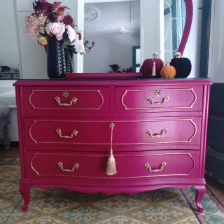 Cómoda Vintage Burdeos • Mueble Tocador + Espejo
