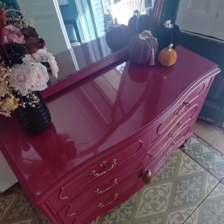Cómoda Vintage Burdeos • Mueble Tocador + Espejo