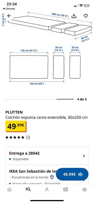Colchón espuma extensible 80x200