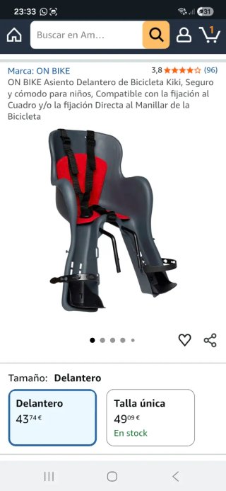 Sillita Delantera Bicicleta ON BIKE Kiki de amazon