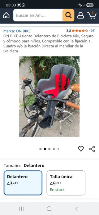 Sillita Delantera Bicicleta ON BIKE Kiki de amazon