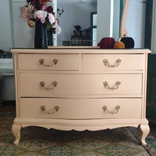 Cómoda Vintage Crema • Mueble Tocador + Espejo