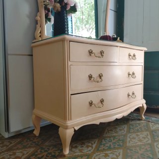 Cómoda Vintage Crema • Mueble Tocador + Espejo
