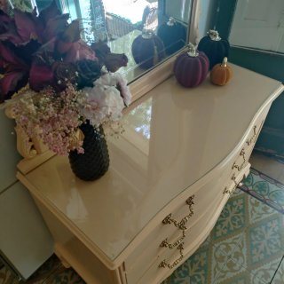 Cómoda Vintage Crema • Mueble Tocador + Espejo
