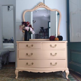 Cómoda Vintage Crema • Mueble Tocador + Espejo