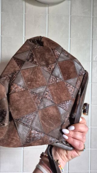 Borsetta patchwork pelle scamosciata e pitone