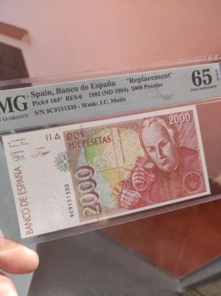 Billete 2000 Pesetas España 1992 PMG 65 EPQ