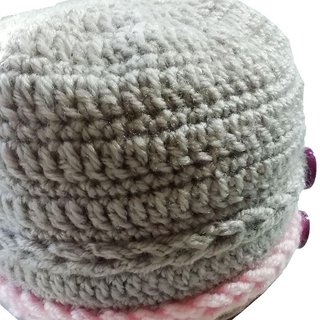 Gorro de lana Diseño Único Gris y rosa
