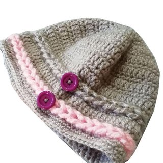 Gorro de lana Diseño Único Gris y rosa
