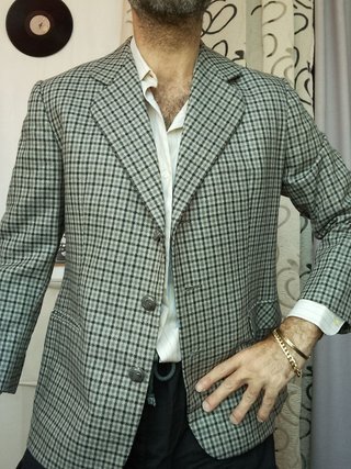Giacca blazer in tweed di lana a quadri vintage L