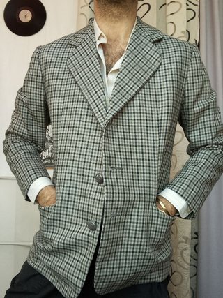 Giacca blazer in tweed di lana a quadri vintage L