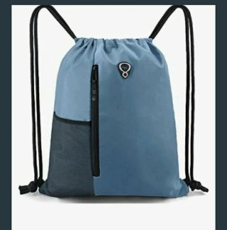 Mochila azul con bolsillo y cremallera