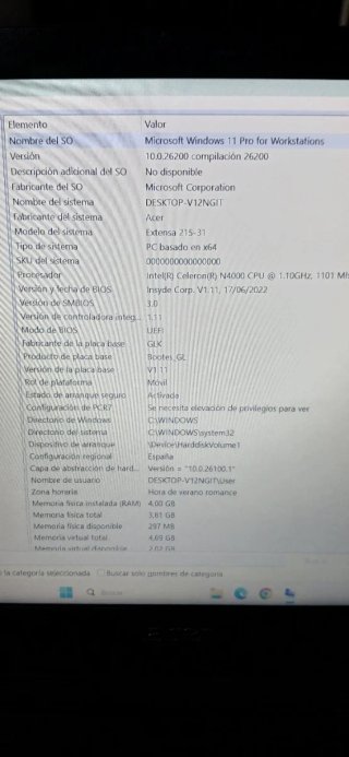 Portátil Acer Extensa 215-11 Negro