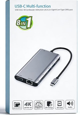 SIN ABRIR 8 en 1 Adaptador USB C/3.0 Hub con 4K