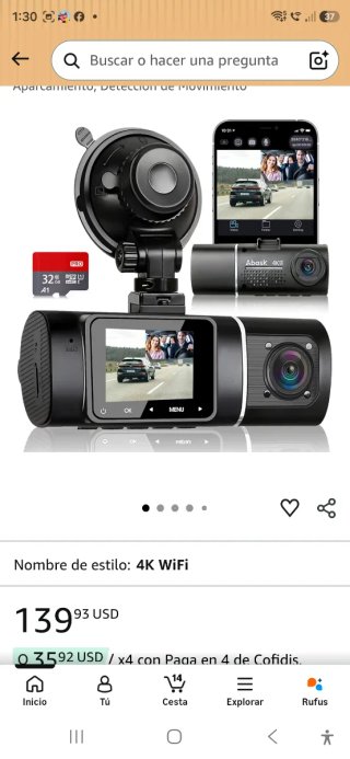Cámara Coche 4K WiFi Dashcam Visión Nocturna