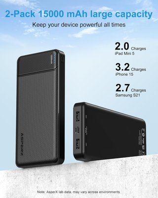 2x Power Bank AsperX 15000mAh Nuevo