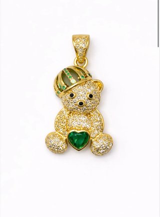 Colgante Oso 14k Chapado XP Corazón Verde