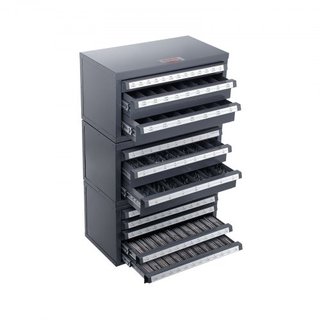Gabinete dispensador de brocas, 3 piezas de tres cajones para tamaños de letras de la A a la Z, organizador de brocas de cinco cajones para tamaños de calibre de alambre del #1 al #60, apilable pa...