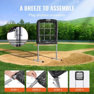 Red de béisbol de 9 agujeros, equipo de entrenamiento de béisbol y sóftbol de 28"x27" para práctica de bateo y lanzamiento, ayuda de entrenador ajustable en altura de alta resistencia con zona de ...