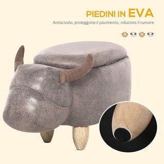 Pouf Contenitore a Forma di Bufalo, Pouf Moderno per Soggiorno, Sgabello Poggiapiedi, Struttura in Legno, Seduta Imbottitura, 62X35X36Cm, Marrone