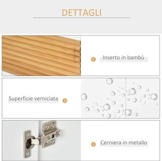 Mueble Bajo Lavabo Baño Inserto en Bambú, Mueble de Baño Sottolavandino Con Puertas de Madera Blanca, 60X30X60.5Cm