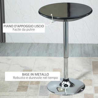 Tavolo Bar Rotondo con Piano Girevole, Altezza Regolabile con Molla a Gas e Base in Acciaio, Ø61x76-97cm, Nero
