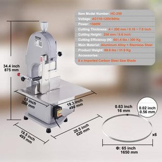 Sierra de Huesos Eléctrica Comercial de 1500W Máquina de Sierra de Carne de Acero Inoxidable