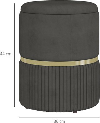 Pouf Contenitore per Soggiorno, Ingresso e Camera da Letto, Pouf Organizzatore in Tessuto Effetto Velluto 120 Kg Max, 36X36X44 Cm, Grigio