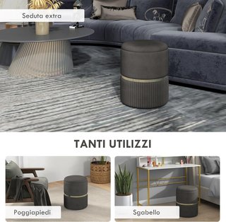 Pouf Contenitore per Soggiorno, Ingresso e Camera da Letto, Pouf Organizzatore in Tessuto Effetto Velluto 120 Kg Max, 36X36X44 Cm, Grigio