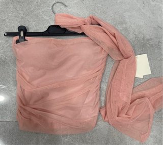 Top rosa tul drapeado