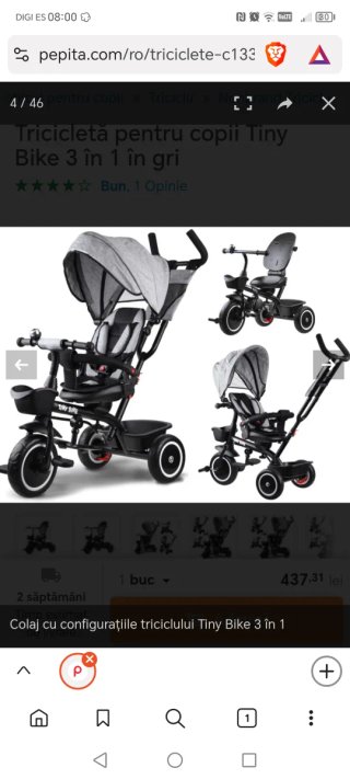 Triciclo Tiny Bike 3 en 1 gris