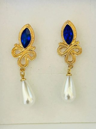 Orecchini vintage donna blu e oro