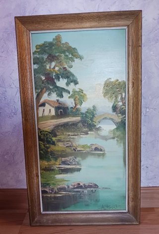 Cuadro paisaje pintado a mano
