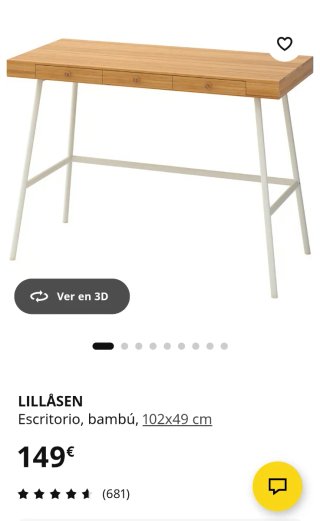 Escritorio Bambú Lillasen 3 Cajones
