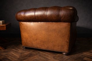 Sillón Chester Capitone completo Cuero Marrón