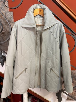 Giacca vintage in vera pelle grigia trapuntata