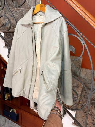 Giacca vintage in vera pelle grigia trapuntata