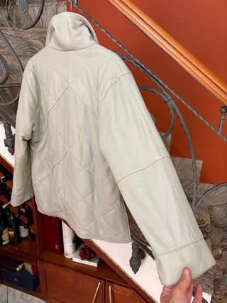 Giacca vintage in vera pelle grigia trapuntata