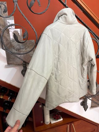 Giacca vintage in vera pelle grigia trapuntata