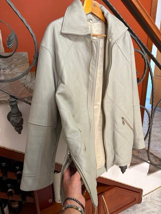 Giacca vintage in vera pelle grigia trapuntata
