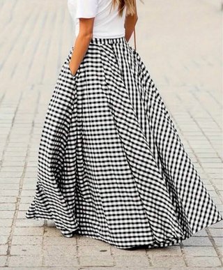 Falda larga cuadros blanco y negro