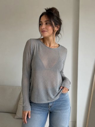 Top fiesta plateado con pedrería talla L