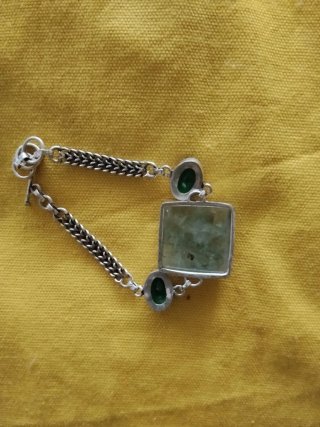 Pulsera Plata con Piedras Verdes
