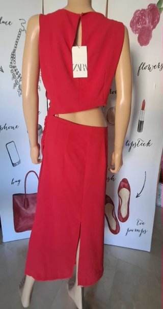 Vestido Zara rojo crop top y falda