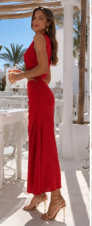 Vestido Zara rojo crop top y falda