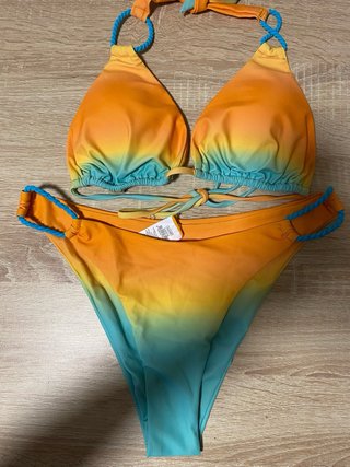 Traje de baño bikini degradado naranja y turquesa