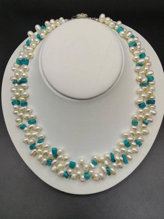 Collar 2 capas perlas natural y turquesa natural